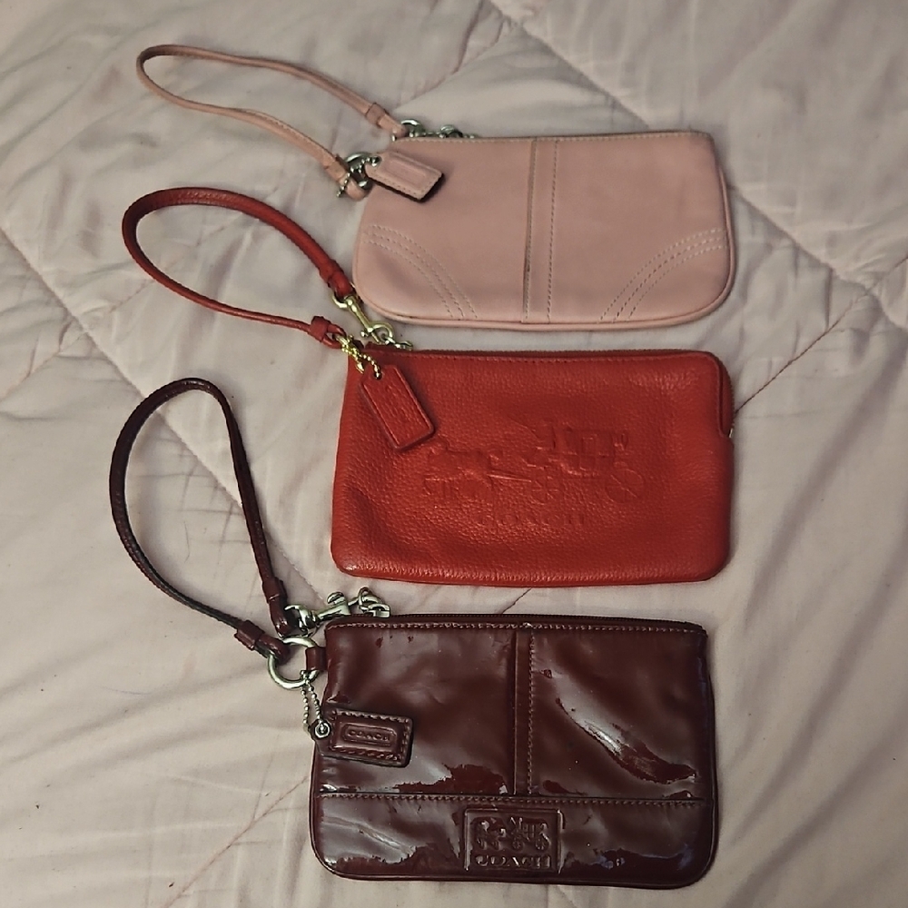 Coach Women's Trio Leather Wristlets - Blush, Red, and Dark Brown